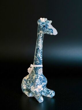 Joan Baker Designs Porcelain Patchworks Giraffe Figurine Blue/White Floral